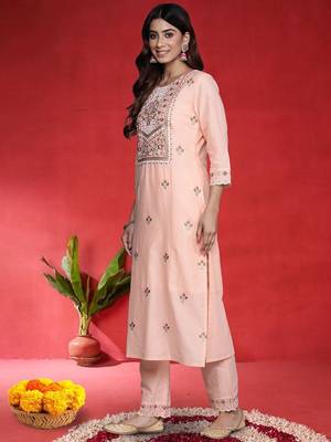 Women Embroidered Regular Thread Work Pure Cotton Kurta with Trousers & Dupatta 5