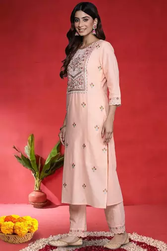 Women Embroidered Regular Thread Work Pure Cotton Kurta with Trousers & Dupatta