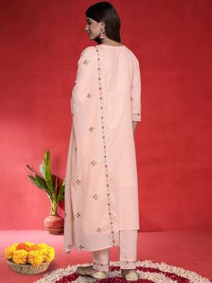 Women Embroidered Regular Thread Work Pure Cotton Kurta with Trousers & Dupatta 6