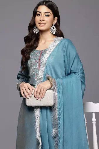 Women Ethnic Motifs Embroidered Regular Mirror Work Kurta with Trousers & With Dupatta