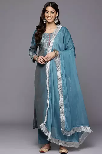 Women Ethnic Motifs Embroidered Regular Mirror Work Kurta with Trousers & With Dupatta