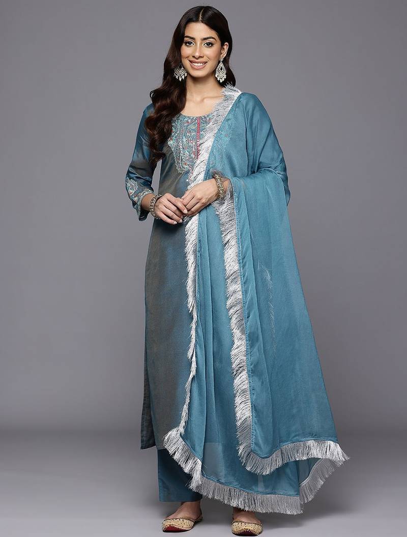 Women Ethnic Motifs Embroidered Regular Mirror Work Kurta with Trousers & With Dupatta
