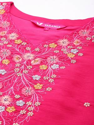 Floral Embroidered Thread Work Pure Cotton Kurta With Trousers & Dupatta 3