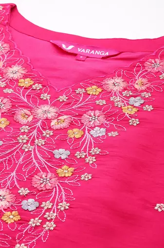 Floral Embroidered Thread Work Pure Cotton Kurta With Trousers & Dupatta