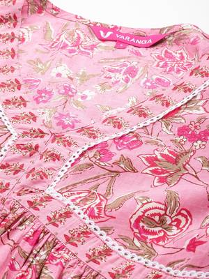Women Floral Printed Empire Pure Cotton Kurta with Trousers & With Dupatta 3