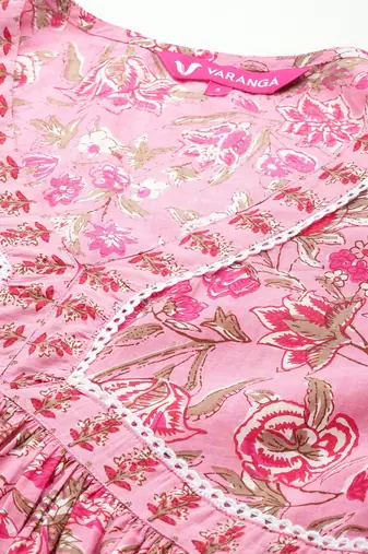 Women Floral Printed Empire Pure Cotton Kurta with Trousers & With Dupatta
