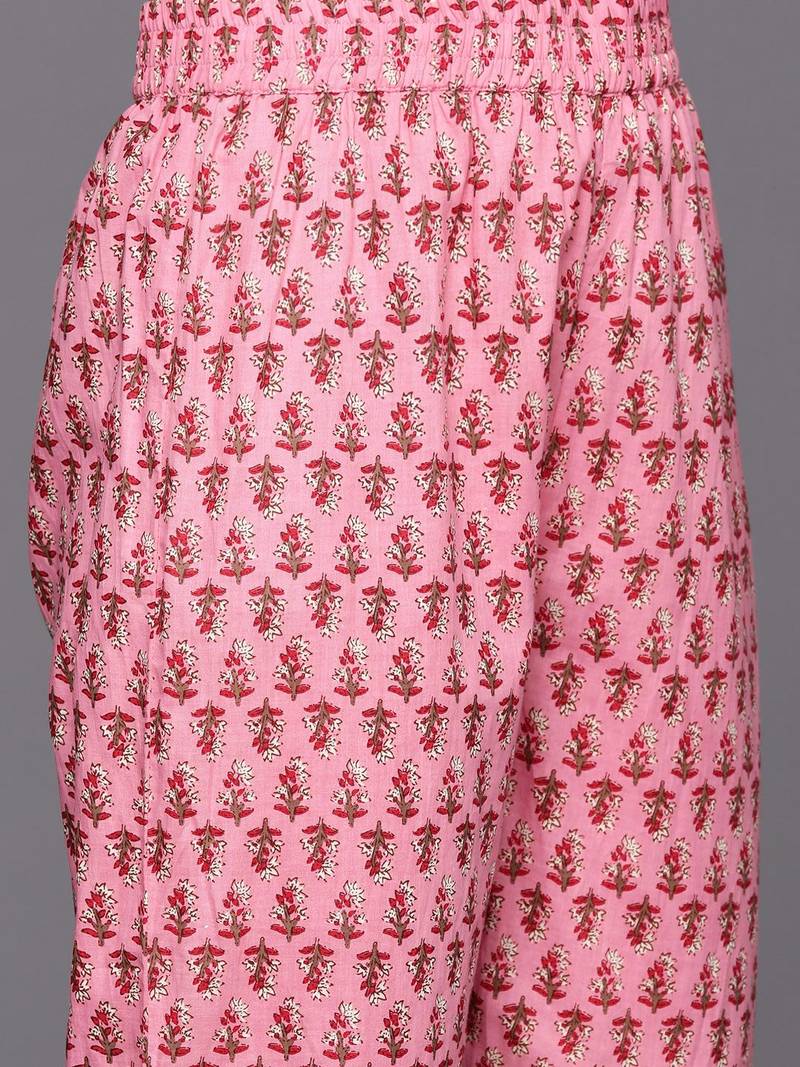 Women Floral Printed Empire Pure Cotton Kurta with Trousers & With Dupatta