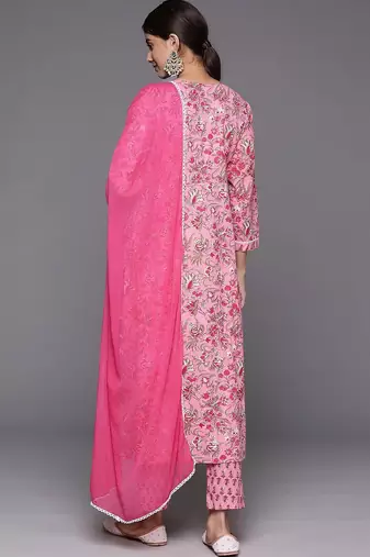 Women Floral Printed Empire Pure Cotton Kurta with Trousers & With Dupatta