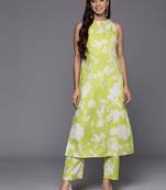 Floral Printed Halter Neck Sleeveless Regular Kurta With Trousers