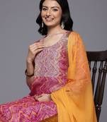 Chevron Print Zari Embroidered Kurta with Trousers & With Dupatta