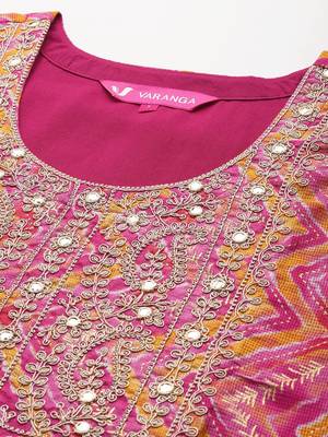 Chevron Print Zari Embroidered Kurta with Trousers & With Dupatta 2