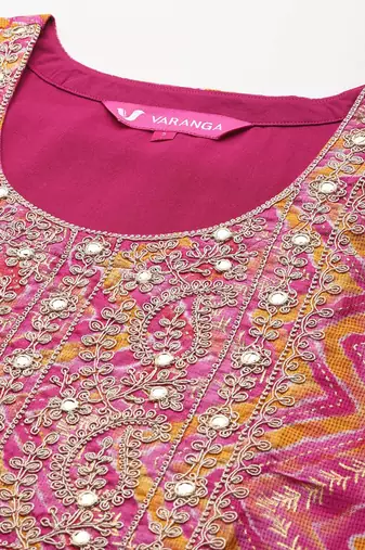 Chevron Print Zari Embroidered Kurta with Trousers & With Dupatta