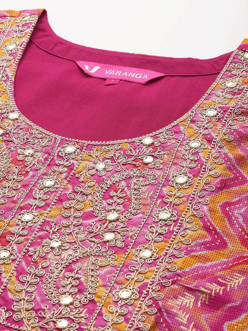 Chevron Print Zari Embroidered Kurta with Trousers & With Dupatta