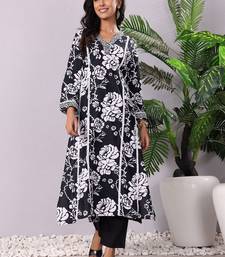 Floral Printed V-Neck Pure Cotton Kurta With Trousers