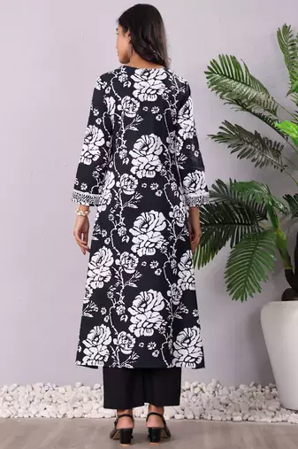 Floral Printed V-Neck Pure Cotton Kurta With Trousers