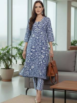 Women Ethnic Motifs Printed Regular Pure Cotton Kurta with Trousers & With Dupatta 1