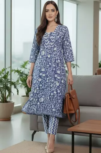Women Ethnic Motifs Printed Regular Pure Cotton Kurta with Trousers & With Dupatta