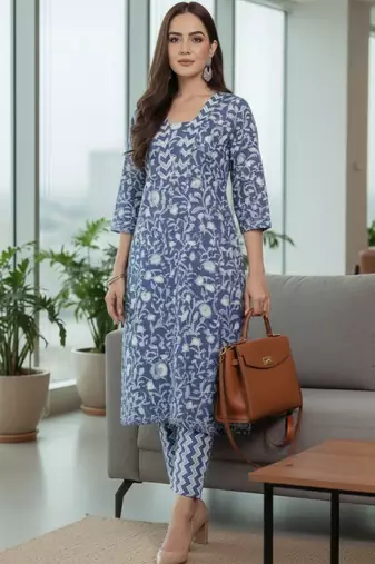 Women Ethnic Motifs Printed Regular Pure Cotton Kurta with Trousers & With Dupatta