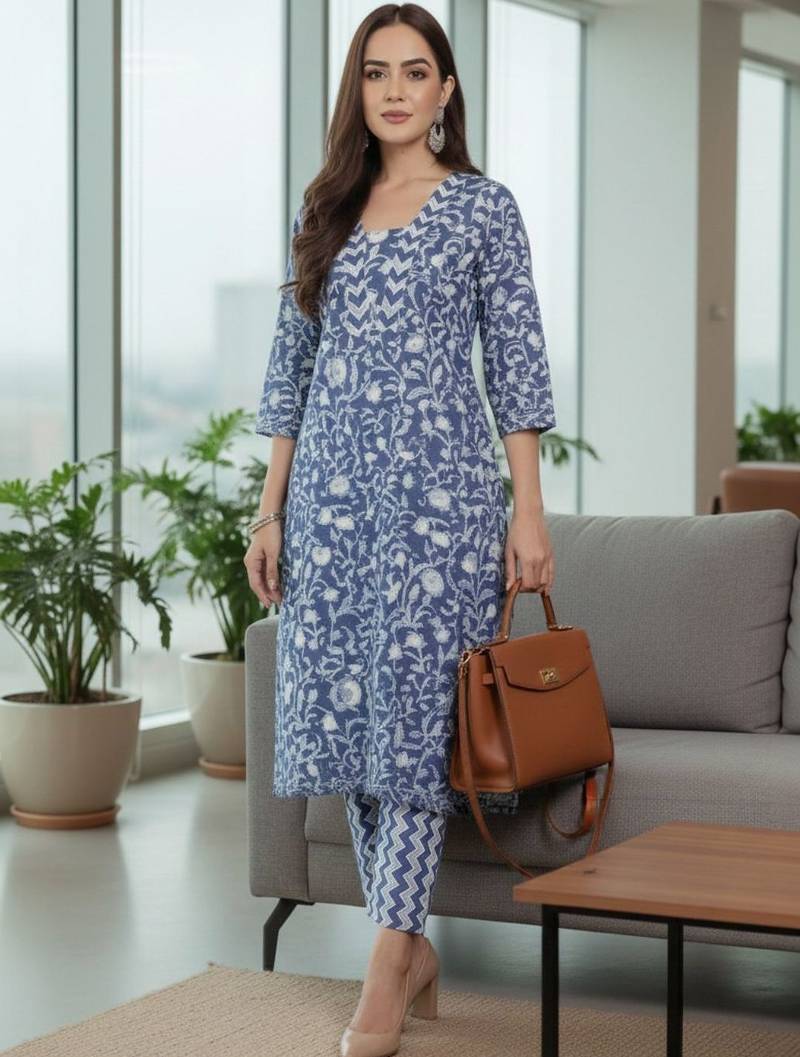 Women Ethnic Motifs Printed Regular Pure Cotton Kurta with Trousers & With Dupatta