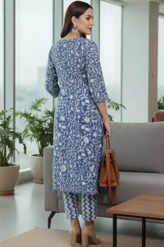 Women Ethnic Motifs Printed Regular Pure Cotton Kurta with Trousers & With Dupatta