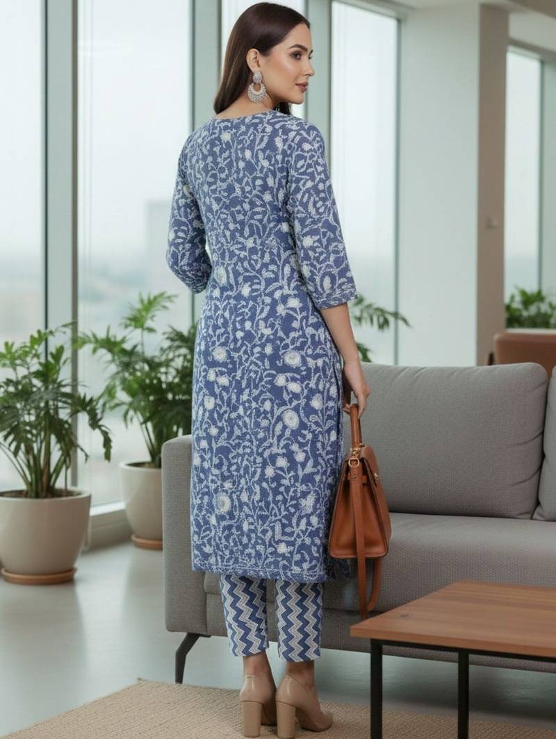 Women Ethnic Motifs Printed Regular Pure Cotton Kurta with Trousers & With Dupatta