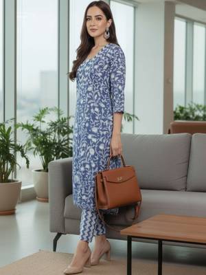 Women Ethnic Motifs Printed Regular Pure Cotton Kurta with Trousers & With Dupatta 5