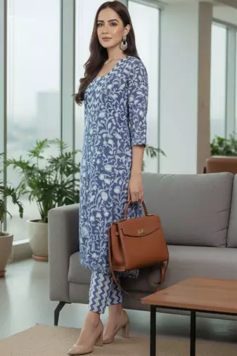 Women Ethnic Motifs Printed Regular Pure Cotton Kurta with Trousers & With Dupatta
