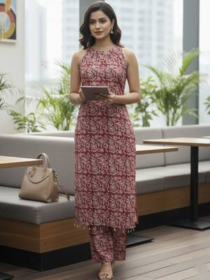 Women Floral Printed Regular Pure Cotton Kurta with Trousers 1
