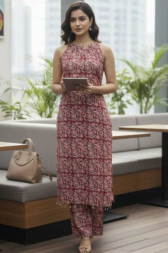 Women Floral Printed Regular Pure Cotton Kurta with Trousers