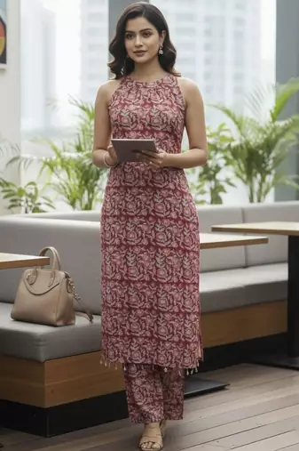 Women Floral Printed Regular Pure Cotton Kurta with Trousers