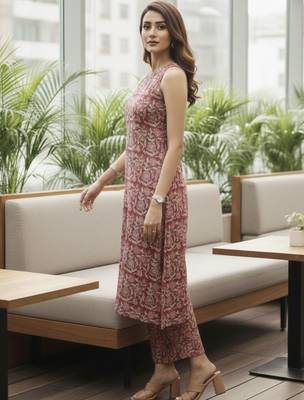 Women Floral Printed Regular Pure Cotton Kurta with Trousers 2