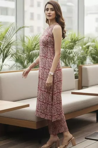 Women Floral Printed Regular Pure Cotton Kurta with Trousers