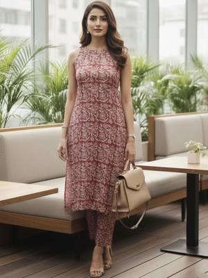 Women Floral Printed Regular Pure Cotton Kurta with Trousers 4