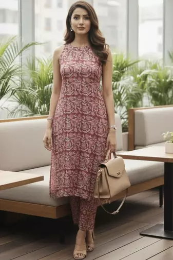 Women Floral Printed Regular Pure Cotton Kurta with Trousers