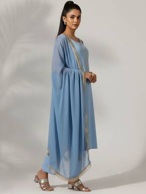 Women Regular Thread Work Silk Crepe Kurta with Trousers & With Dupatta 3