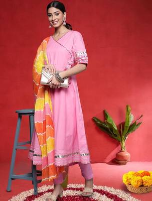 Angrakha V-Neck Gotta Patti Pure Cotton Kurta With Trousers & Dupatta 6