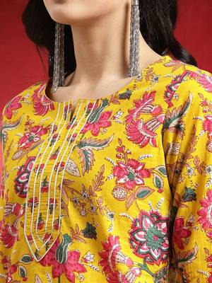 Women Floral Printed Gotta Patti Pure Cotton Kurta with Sharara & Dupatta 2