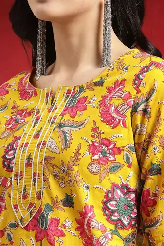 Women Floral Printed Gotta Patti Pure Cotton Kurta with Sharara & Dupatta