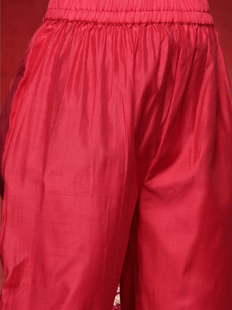 Floral Embroidered Straight Sequinned Kurta With Trousers & With Dupatta