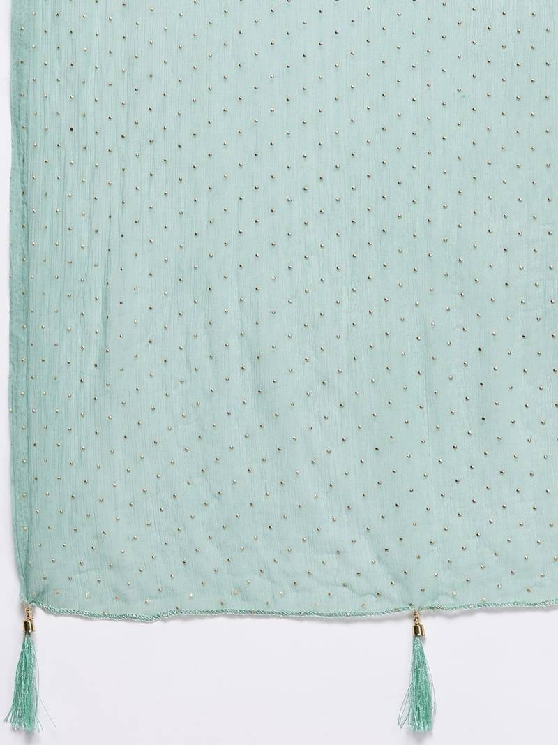 Floral Embroidered Straight Sequinned Kurta With Trousers & With Dupatta