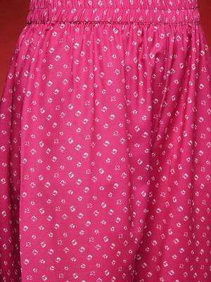 Women Bandhani Printed Round Neck Zari Kurta with Trousers & With Dupatta 3