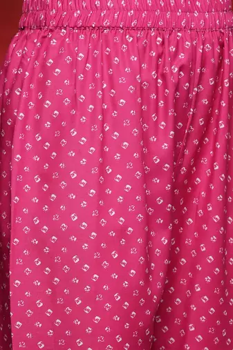 Women Bandhani Printed Round Neck Zari Kurta with Trousers & With Dupatta