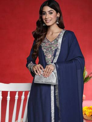 Women Floral Embroidered Kurta with Trousers & Dupatta 2