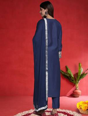 Women Floral Embroidered Kurta with Trousers & Dupatta 5