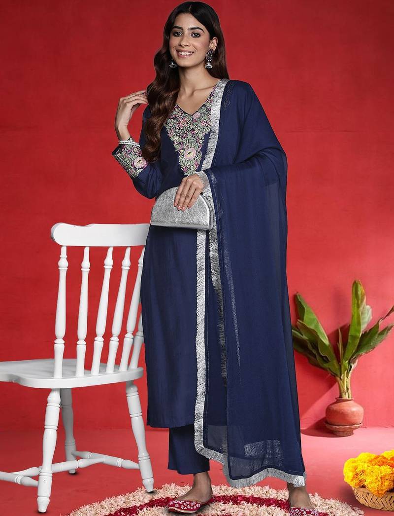 Women Floral Embroidered Kurta with Trousers & Dupatta