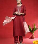 Women Ethnic Motifs Embroidered Regular Kurta with Trousers & Dupatta