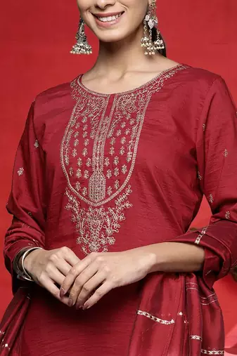 Women Ethnic Motifs Embroidered Regular Kurta with Trousers & Dupatta