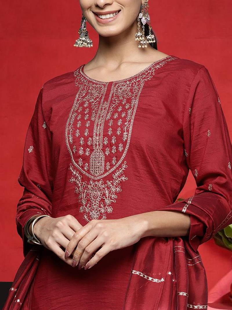 Women Ethnic Motifs Embroidered Regular Kurta with Trousers & Dupatta
