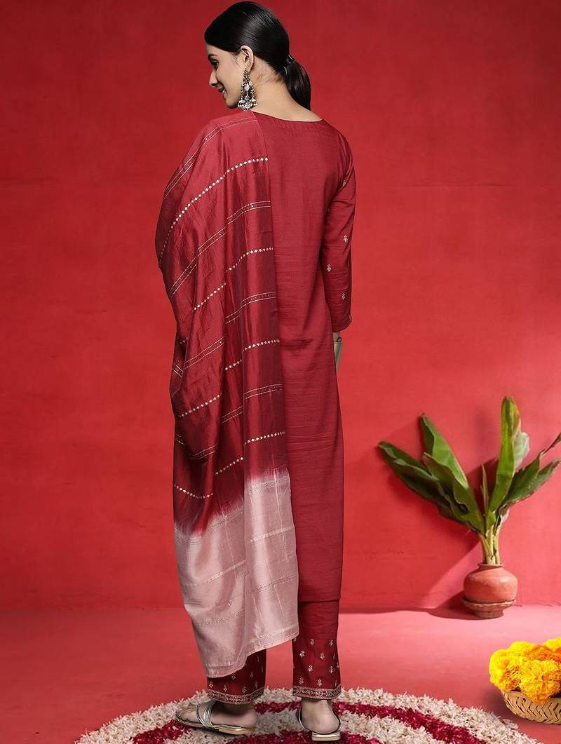 Women Ethnic Motifs Embroidered Regular Kurta with Trousers & Dupatta