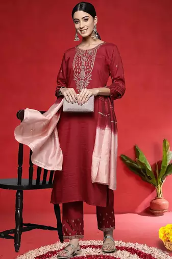 Women Ethnic Motifs Embroidered Regular Kurta with Trousers & Dupatta